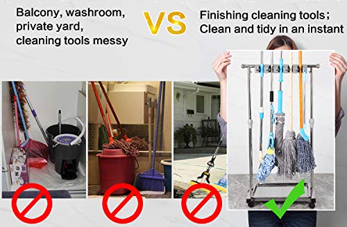 broom and mop holder put wet mops movable Commercial mop rack cleaning tool cart storage for garden garage organizer mop drain rack