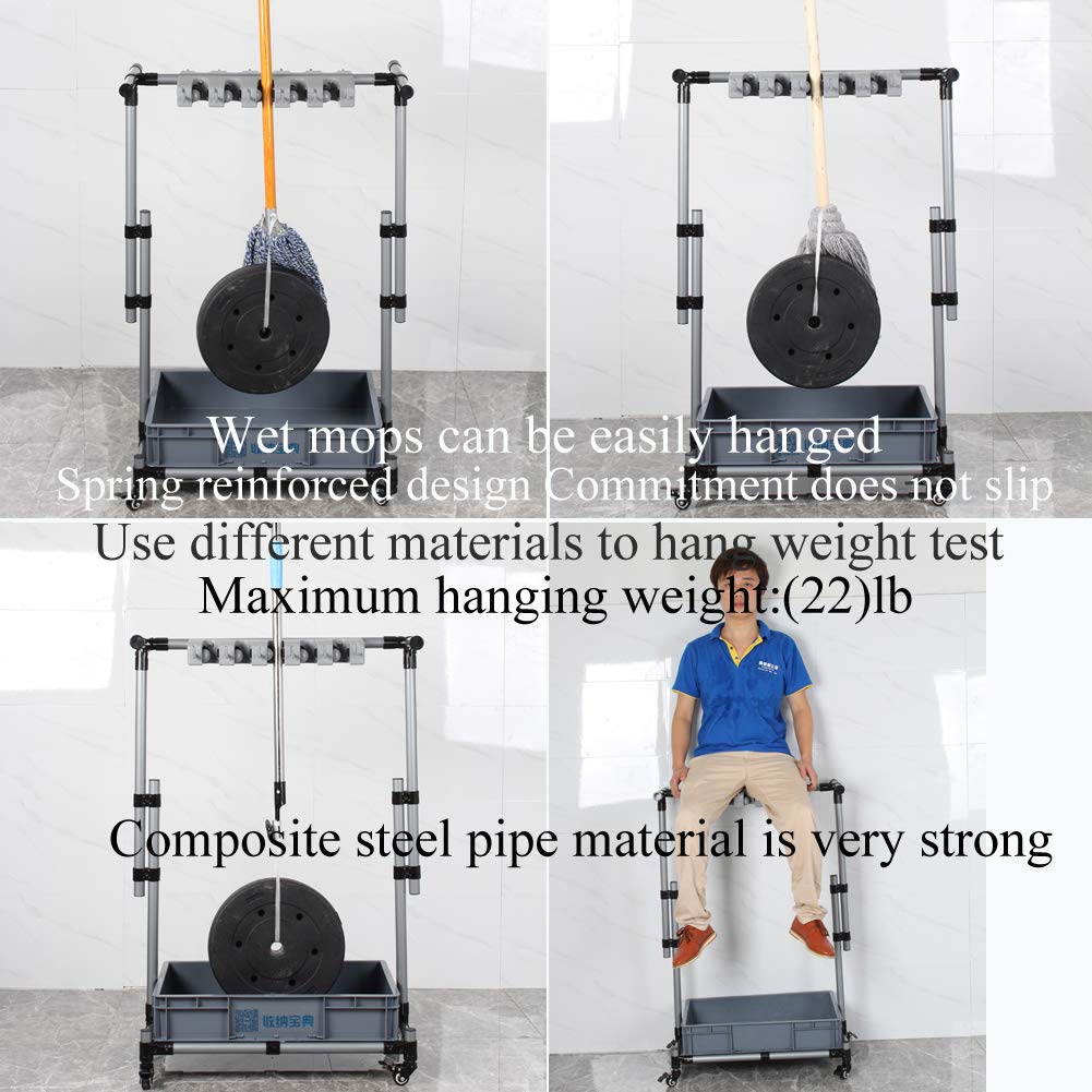 broom and mop holder put wet mops movable Commercial mop rack cleaning tool cart storage for garden garage organizer mop drain rack