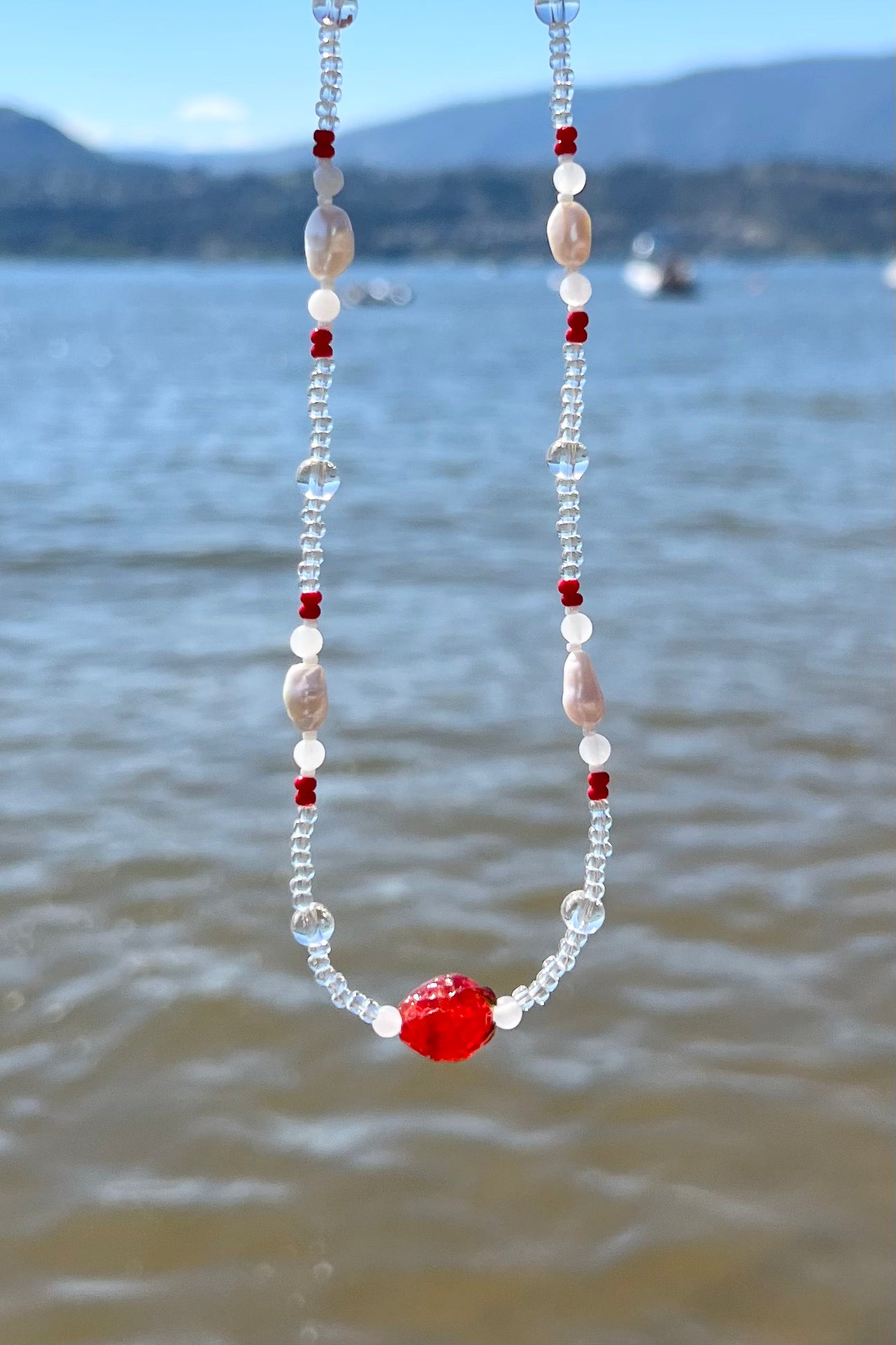 Handmade Strawberry Glass Bead Necklace - Unique & Playful Accessory