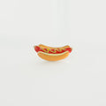 Hot dog hard enamel lapel pin with mustard and ketchup on white background