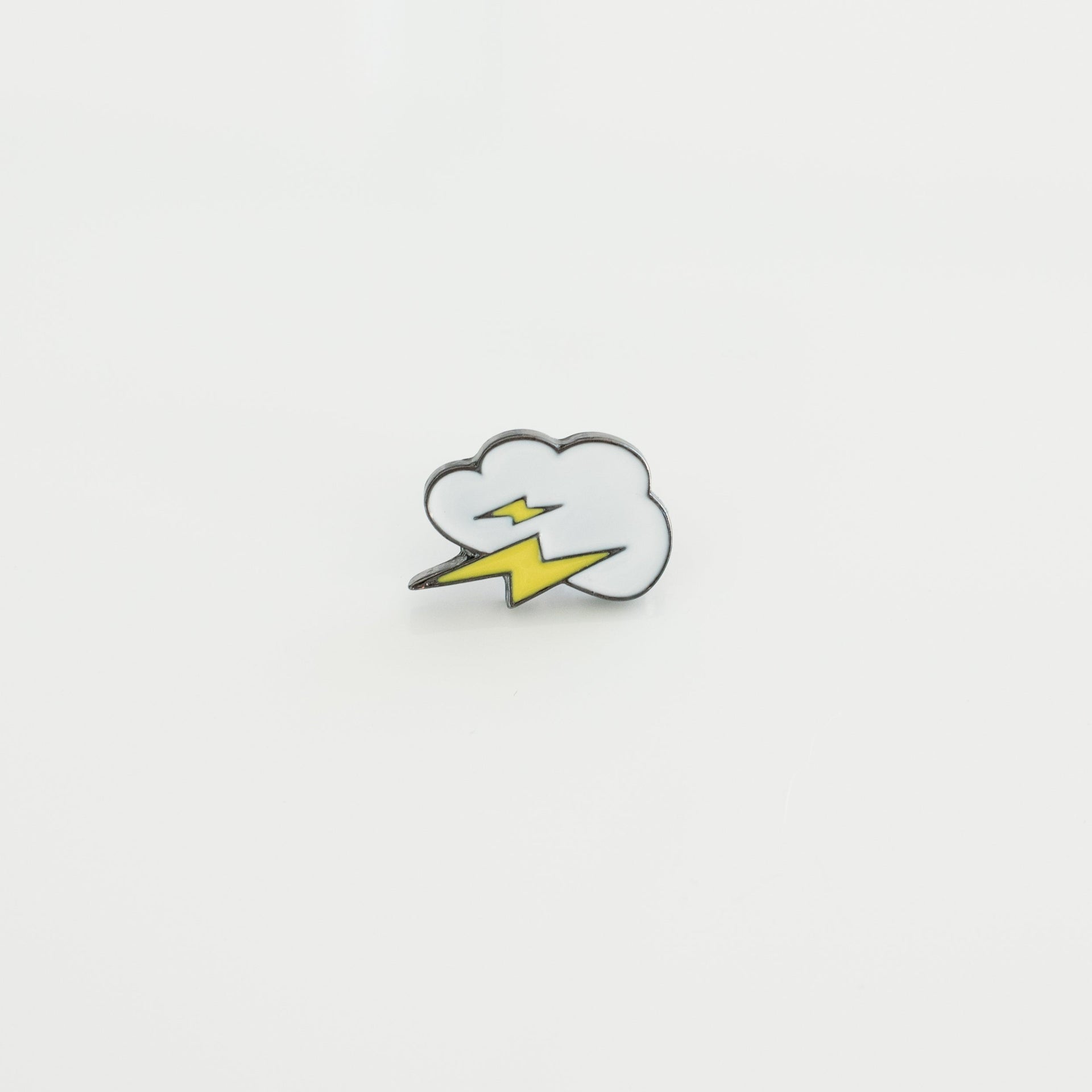 lightning cloud hard enamel lapel pin with yellow bolt on white background