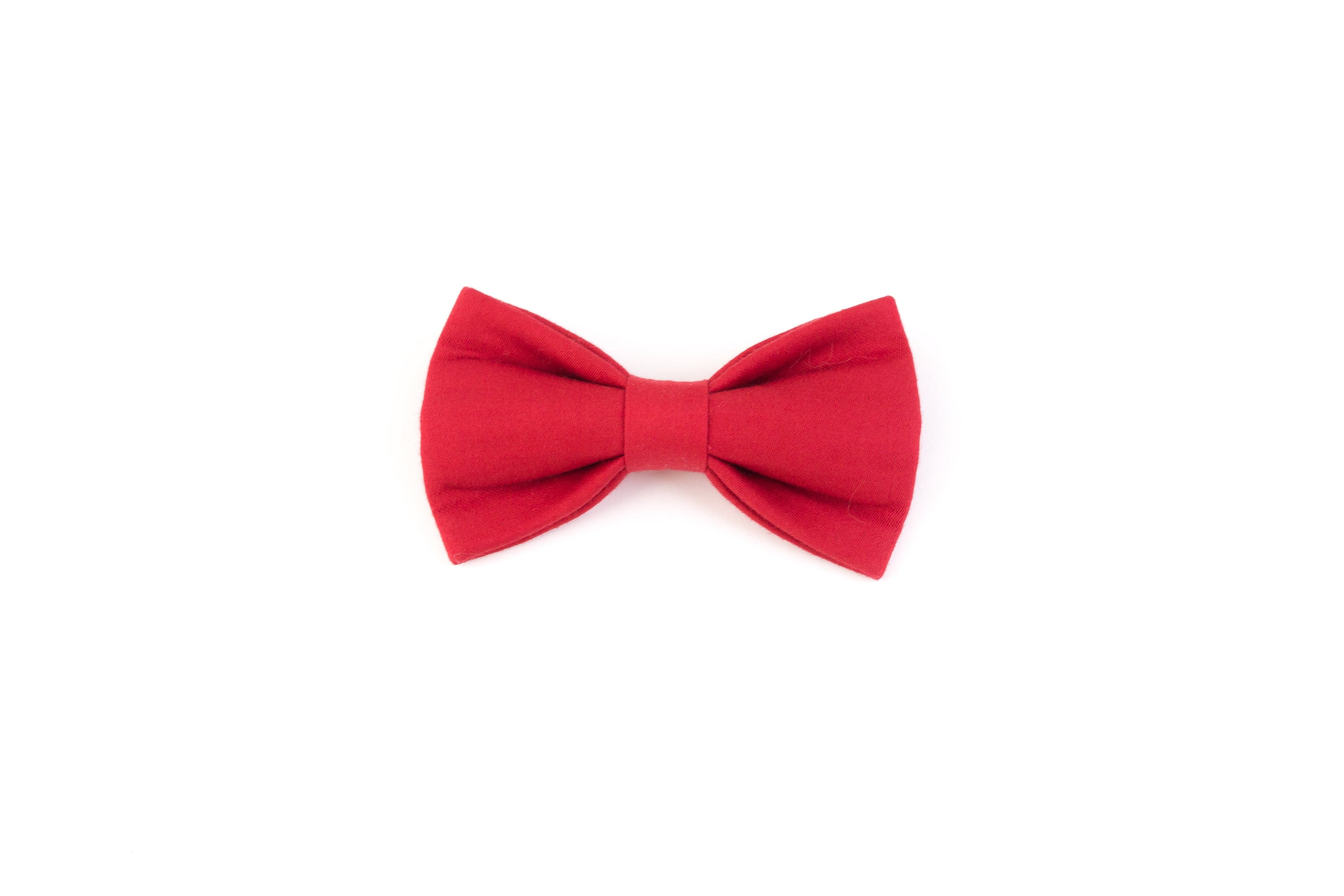 Red pet bow tie accessory on white background, formal pet fashion