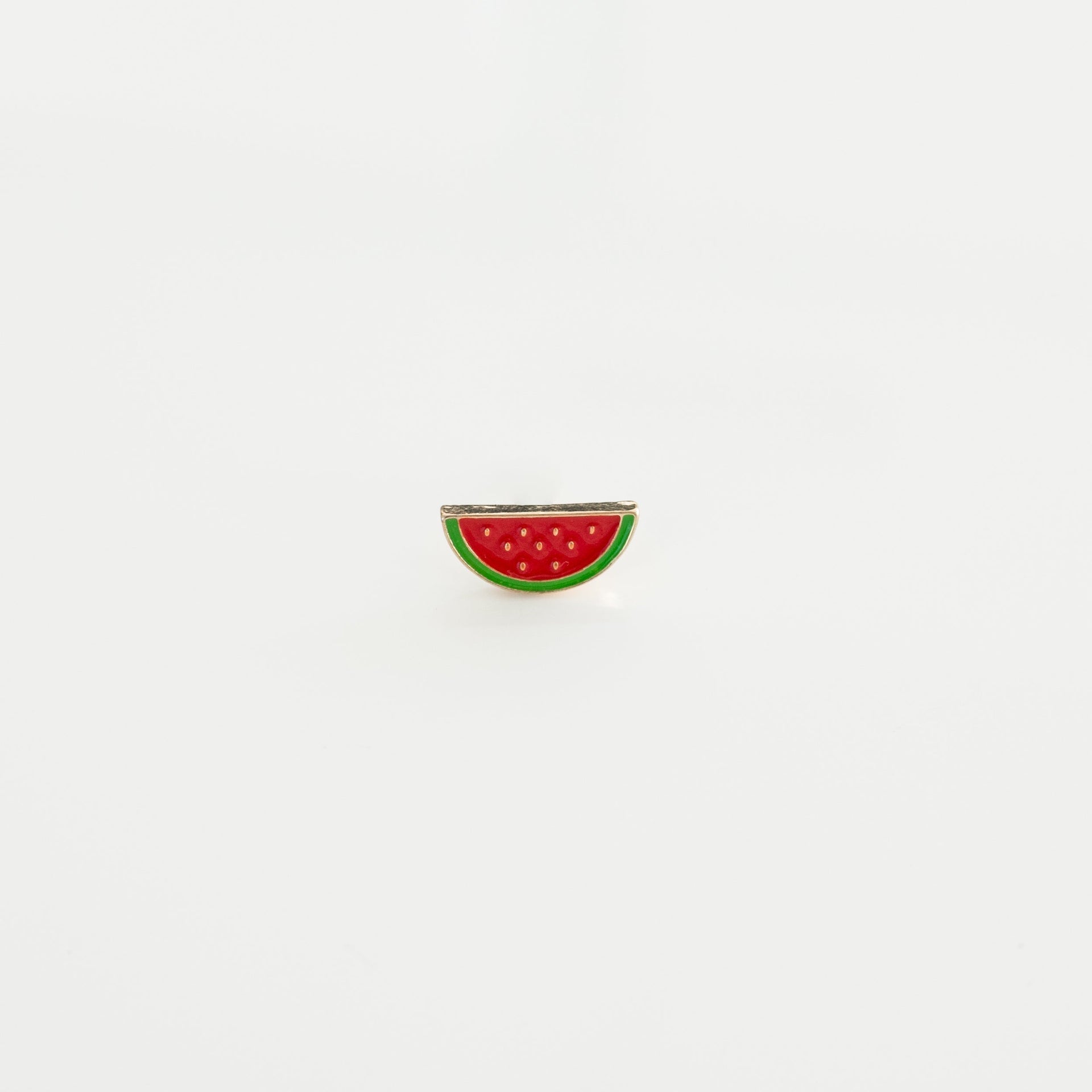 watermelon soft enamel lapel pin on white background, fruit accessory